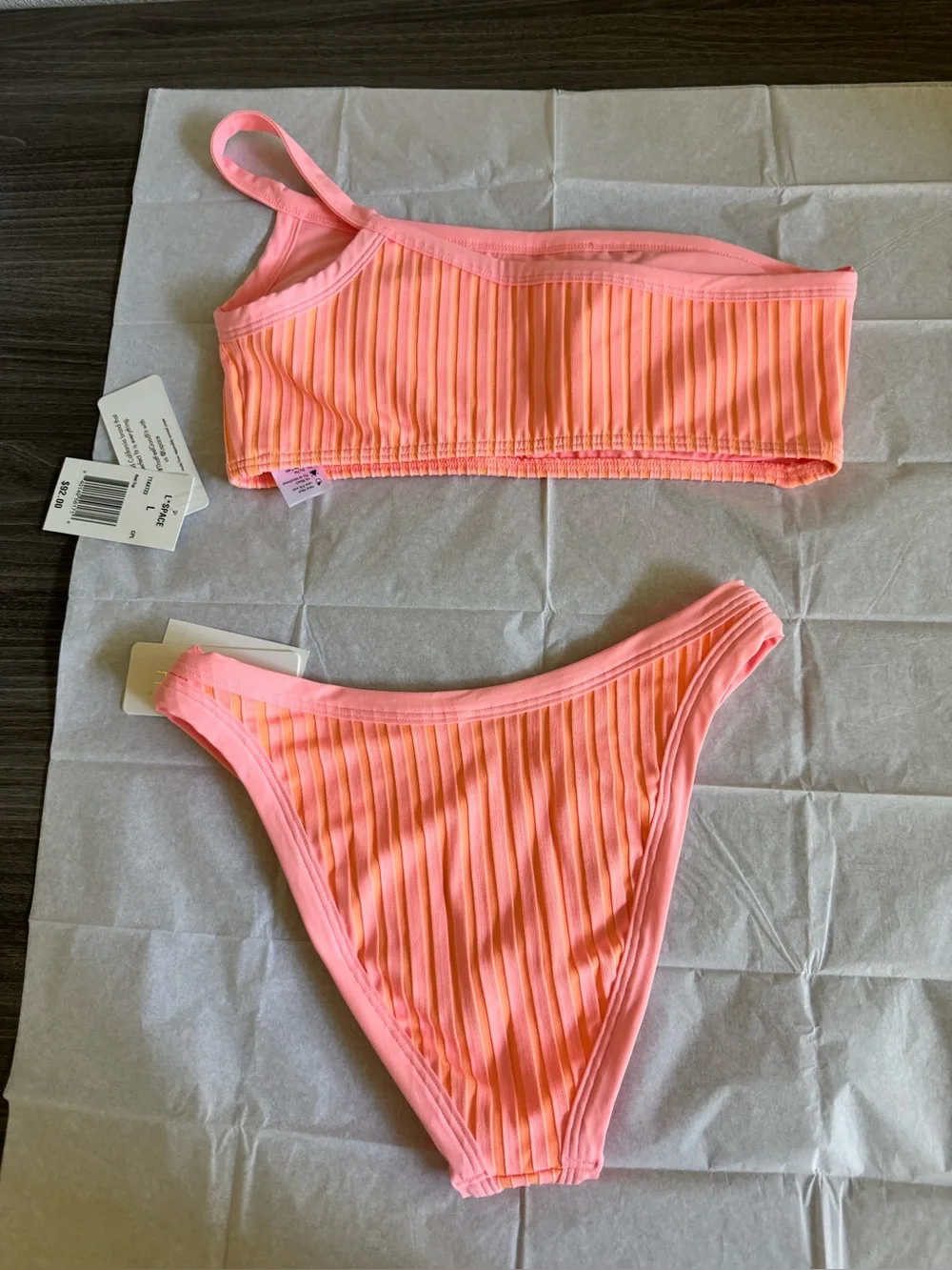 L*Space Axel Bikini Set Coral One-Shoulder Pink Stripe L Top M Bottom